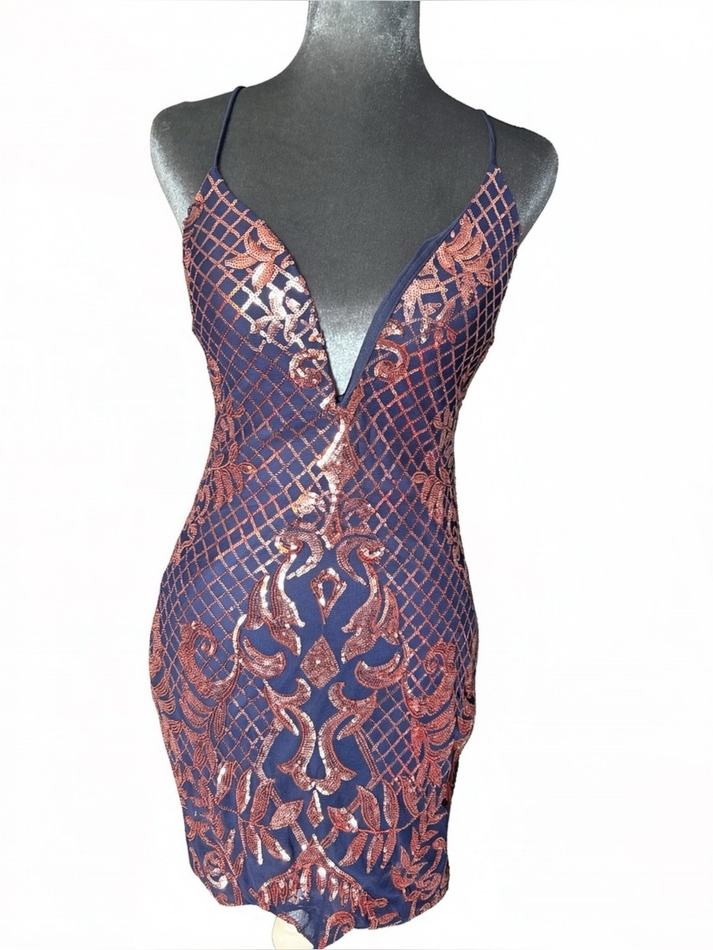Windsor Black and Rose Gold Sequin V-Neck Bodycon Dress